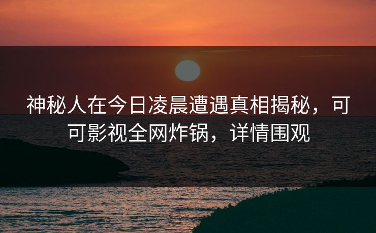 神秘人在今日凌晨遭遇真相揭秘，可可影视全网炸锅，详情围观